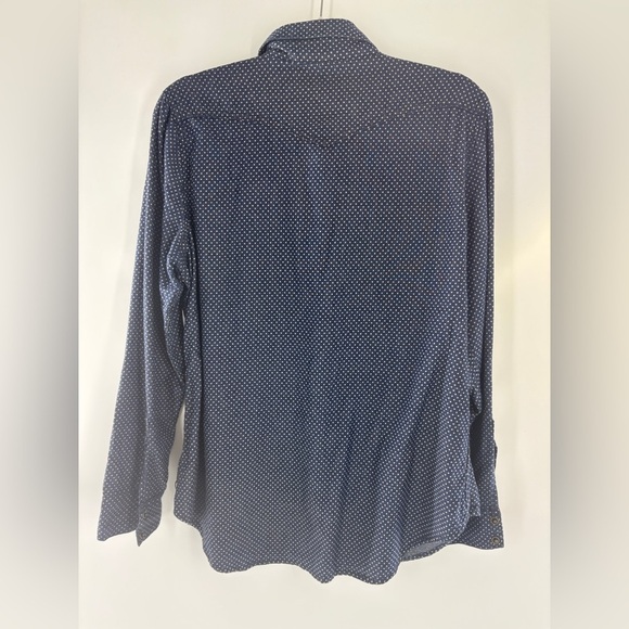 7 For All Mankind Navy Polkadot Button Up Shirt with Pearl Buttons - Picture 5 of 9